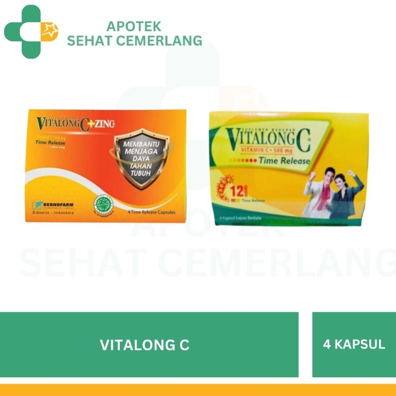 Vitalong C 1 Strip 4  Kapsul Time Release - Vitamin C 500 mg | Vitalong C + Zinc 1 Strip 4 Kapsul  -