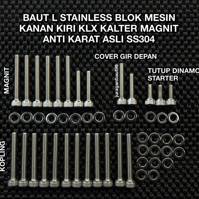 BAUT L STAINLESS BLOK MESIN KLX KANAN KIRI KALTER MAGNIT SS 304 ANTI KARAT D TRACKER KLX