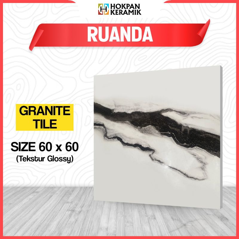 Granite Lantai Motif Hitam Putih Ruanda 60X60 - Hokpan Keramik Glossy