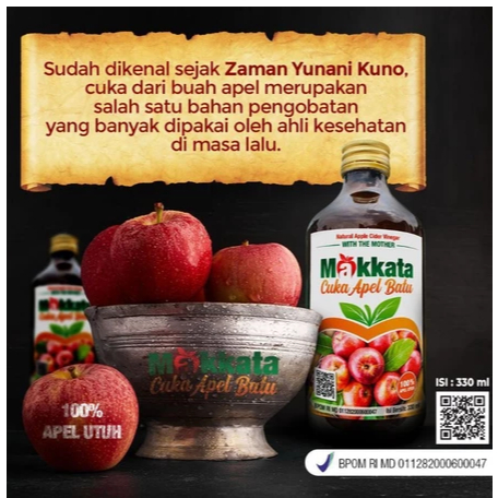 

Cuka Apel Batu Malang Makkata With The Mother 330ml Organic Apple Cider Vinegar Original Apel Utuh BPOM Halal Original