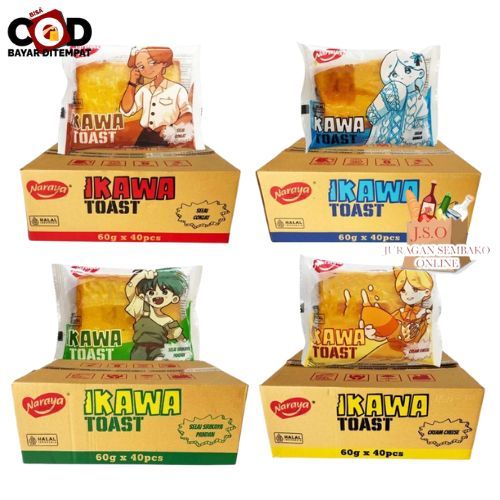 

[ JSO ] Naraya Ikawa Toast 1 Dus x 60gr Roti Panggang Isi Cream Cheese Selai Cokelat Selai Vanila Selai Srikaya Pandan Snack Cemilan Enak Snack BPOM HALAL