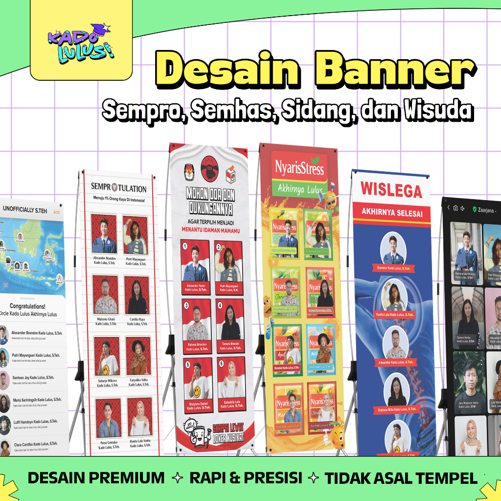 KADO LULUS Banner Spanduk Sidang Skripsi Wisuda Sempro Semhas Desain Unik Lucu #12