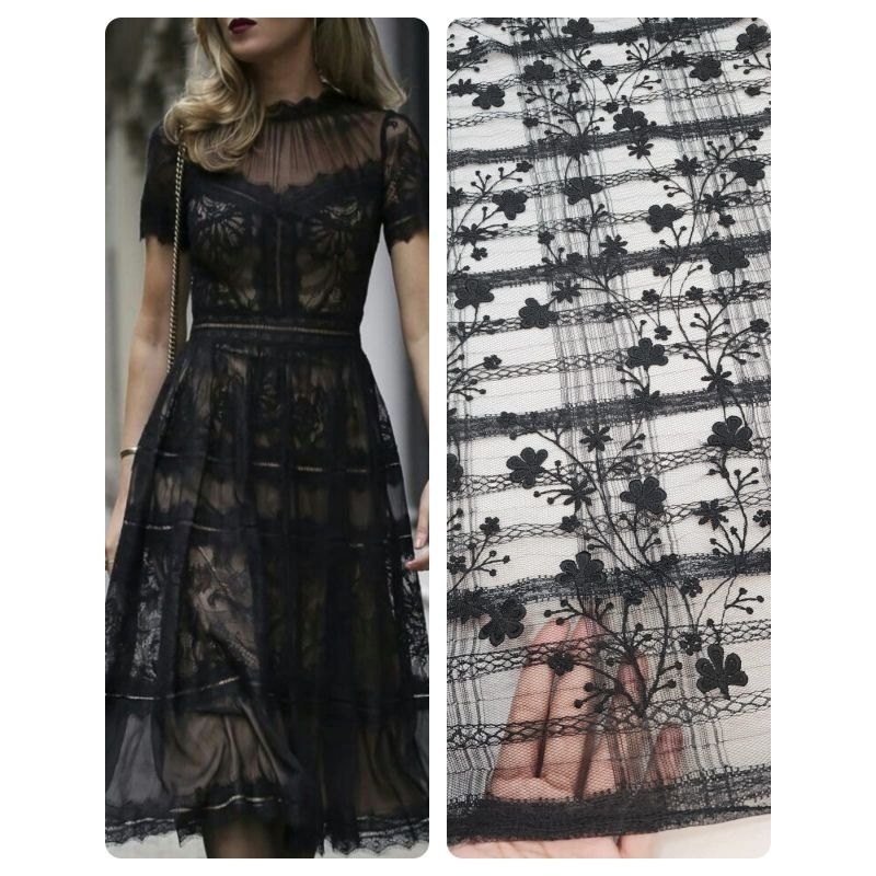 kain tille bordir motif modern lace impor