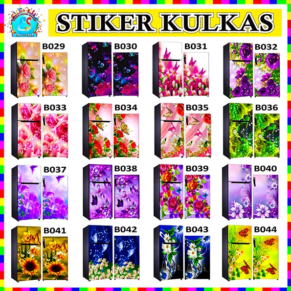 Stiker Kulkas 1 Pintu dan 2 Pintu Motif Bunga Unik Cantik Bagus B029 ES - B044 ES
