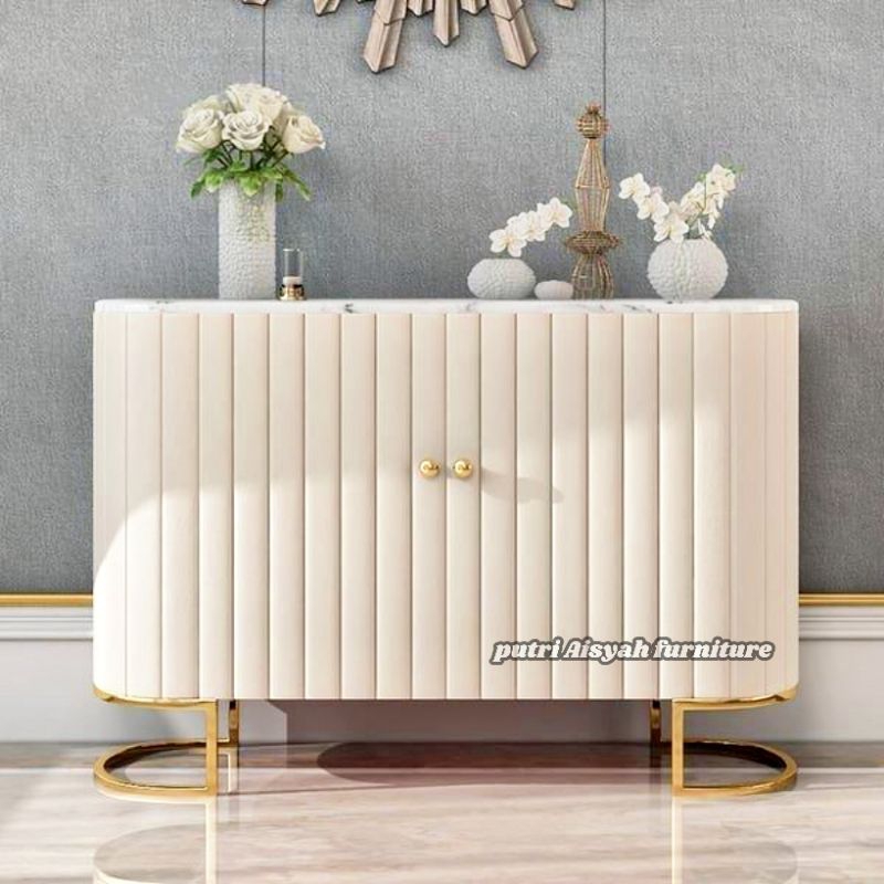 buffet meja credenza top marmer asli