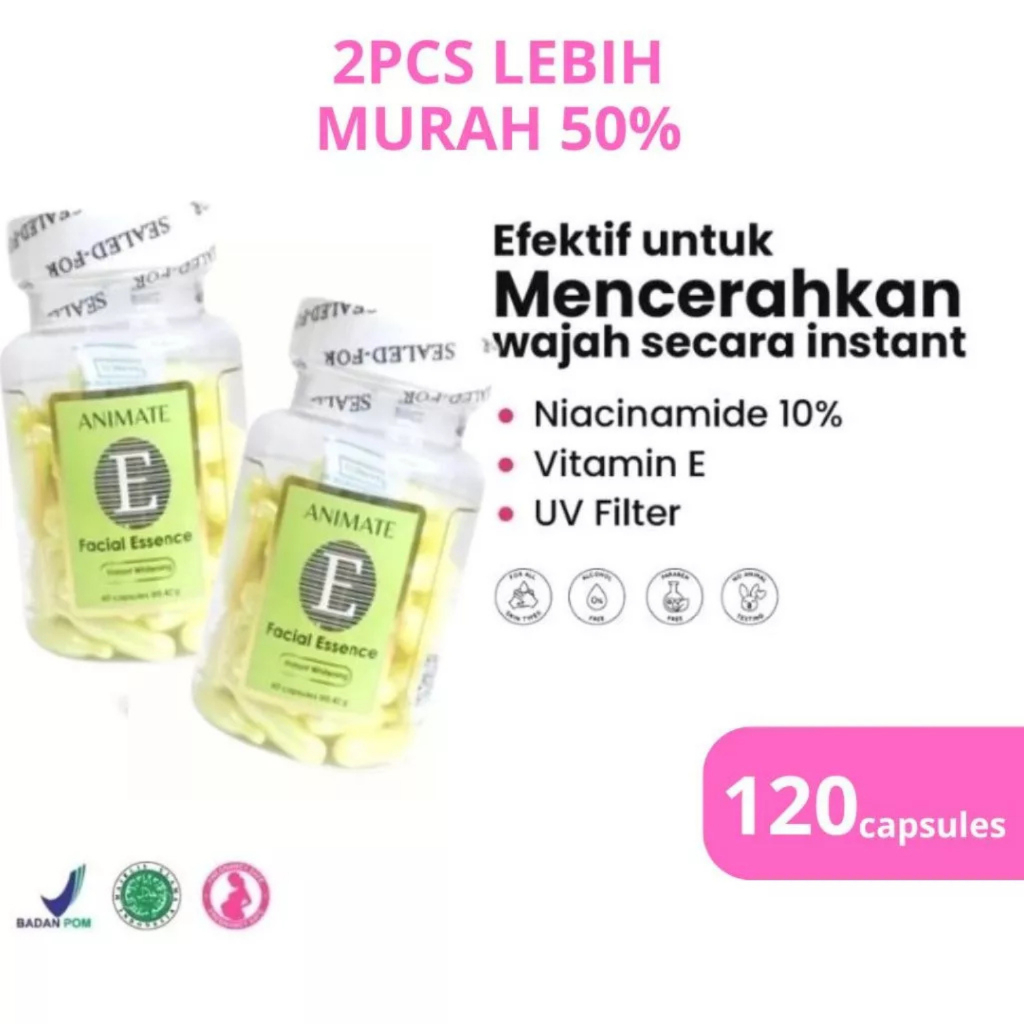 Animate Skincare Ori Serum Kapsul Vitamin E Facial Essence isi 60