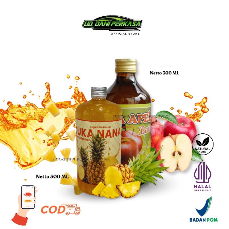 

[PAKET COMBO 2] 1 PCS CUKA APEL 300 ML | 1 PCS CUKA NANAS ORGANIK 500 ML| APPLE VINEGAR | PINEAPPLE VINEGAR