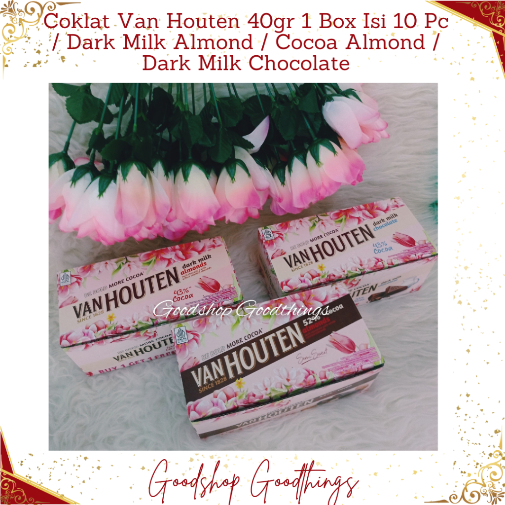 

Coklat Van Houten 40gr 1 Box Isi 10 Pc / Dark Milk Almond / Cocoa Almond / Dark Milk Chocolate