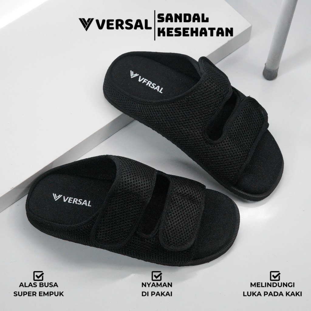 Versal • Sandal Kesehatan Diabetes Sandal Lansia Ringan Super Empuk Anti Slip - Bapau Hitam