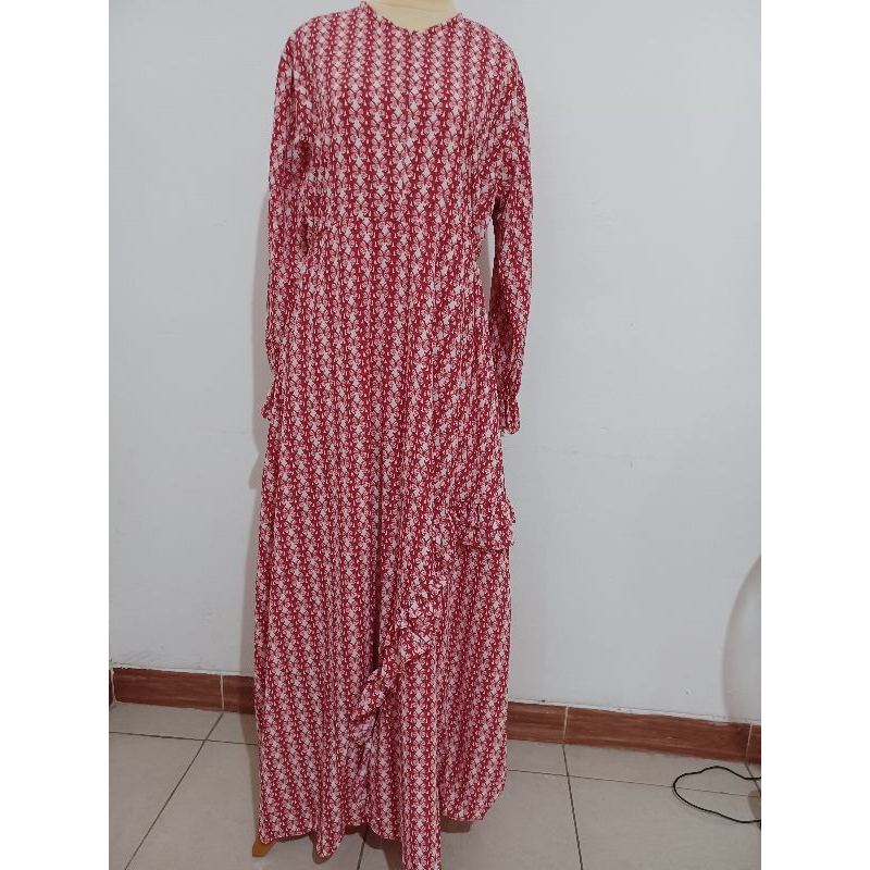 Gamis motif kupu kupu merah rimpel/gamis mewah/gamis syar'i/gamis merah putih