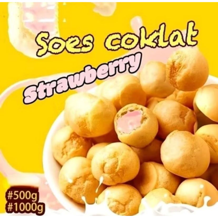 

Kue Soes Strawberry 500g/1kg Kue Sus Kering lsi Strawberry Soes Aneka Varian Rasa Soes lsi Strawberry Kue Soes Kering Food Makanan ManisCamilan Enak Snack