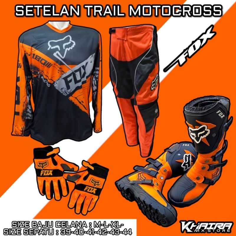 Set trail motocross/setelan offroad dewasa baju celana glove sepatu cross
