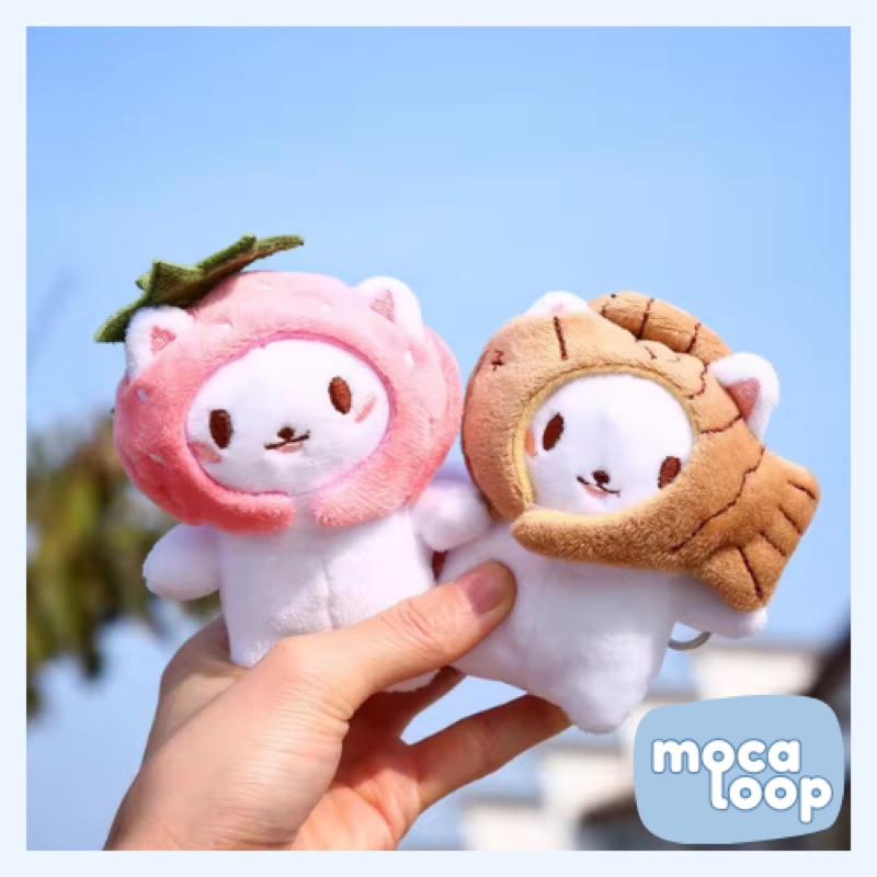 Mocaloop Cat Plush Fish Strawberry Matching Keychain / Gantungan Kunci Boneka Kucing Topi Taiyaki