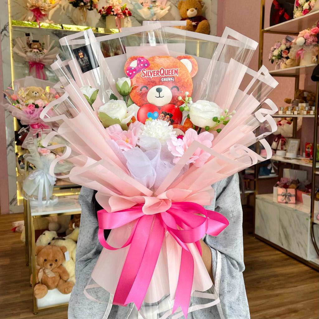 Buket Bunga Beruang Silverqueen Valentine Kado Romantis Kado Ulang Tahun Kado Anniversary