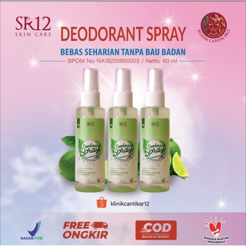 DEODORANT SPRAY SR12 BPOM ALAMI NON ALKOHOL MENCERAHKAN KETIAK HERBAL TAWAS