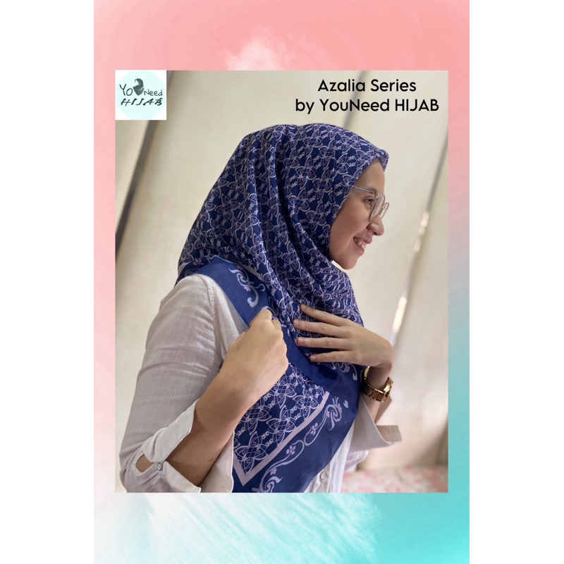Hijab Voal Motif by YouNeed HIJAB with Pouch - Azalia Series (Navy)