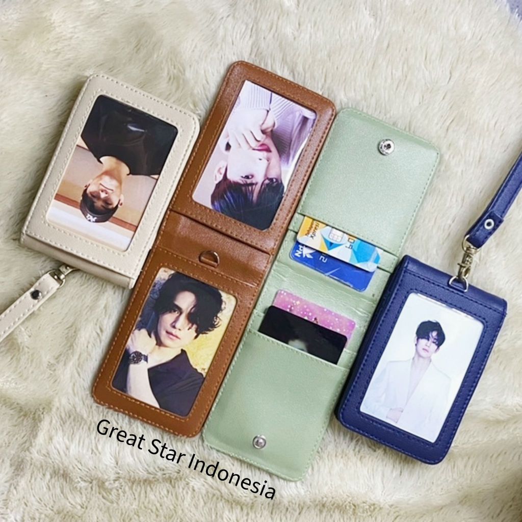 DOMPET ID CARD KANCING ( DUA SISI ) / DOMPET HOLDER ID CARD NEW 1SET + TALI ID CARD PU . MULTIFUNGSI