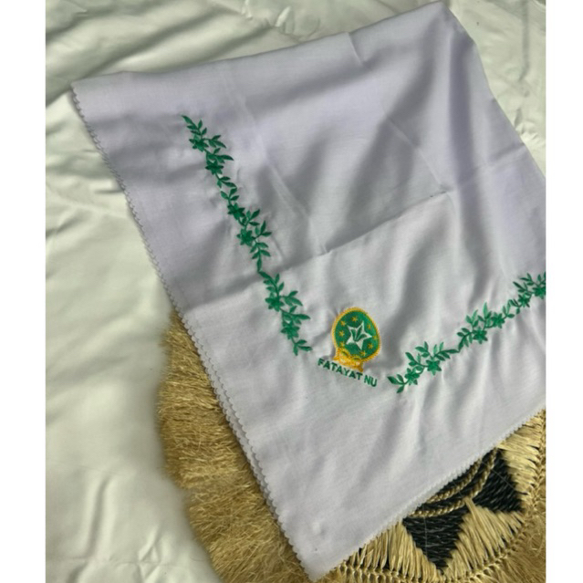 Jilbab Fatayat NU | Kerudung Fatayat Bordir Motif Daun Bunga | Hijab Segiempat Voal Premium