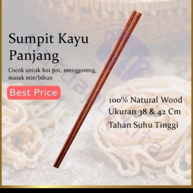 Sumpit Kayu Coklat Tebal Panjang 40CM Sumpit Panjang Masak Sayur di Wajan Kuali Teflon Panci Dapur M