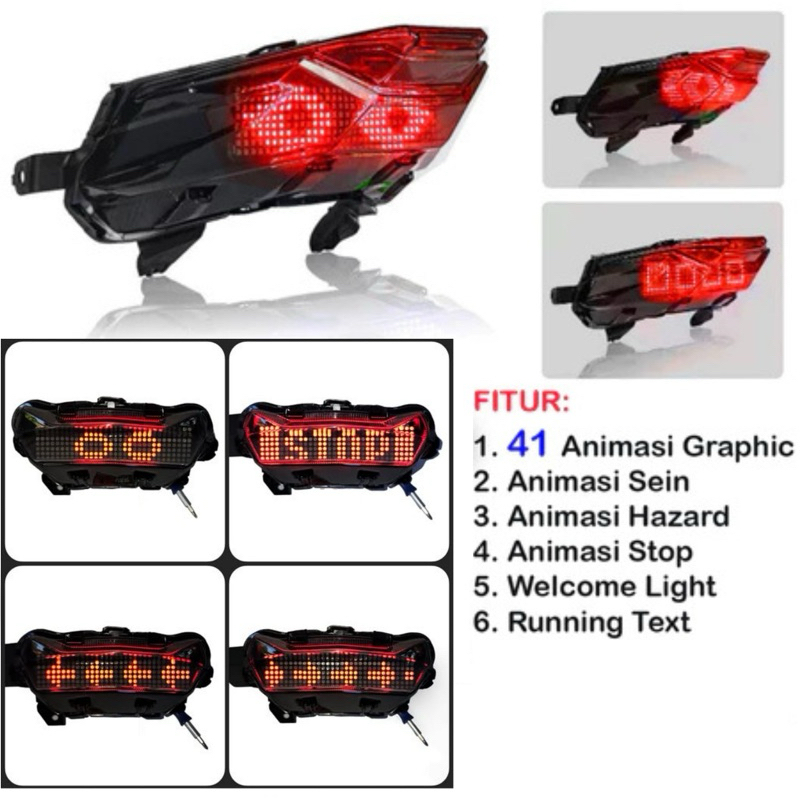 Stoplamp Running Text Animasi Aerox New  Vario 125 150 160 New Lampu LED Rem Belakang Modifikasi Var