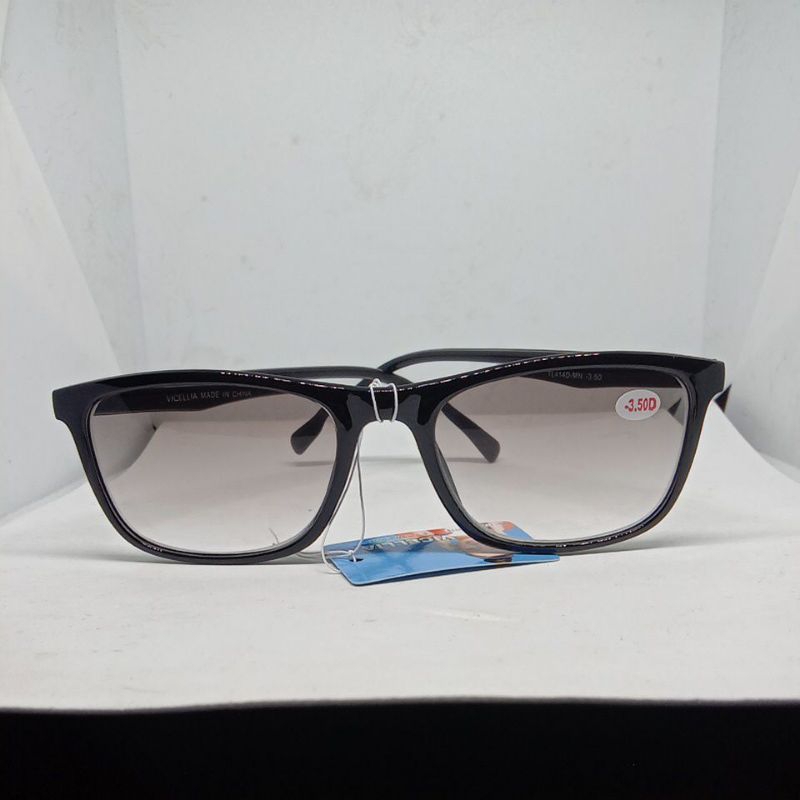 Kacamata Gaya Persegi Lensa Minus + Lensa Kaca luar Hitam (Seperti PHOTOCHROMIC)