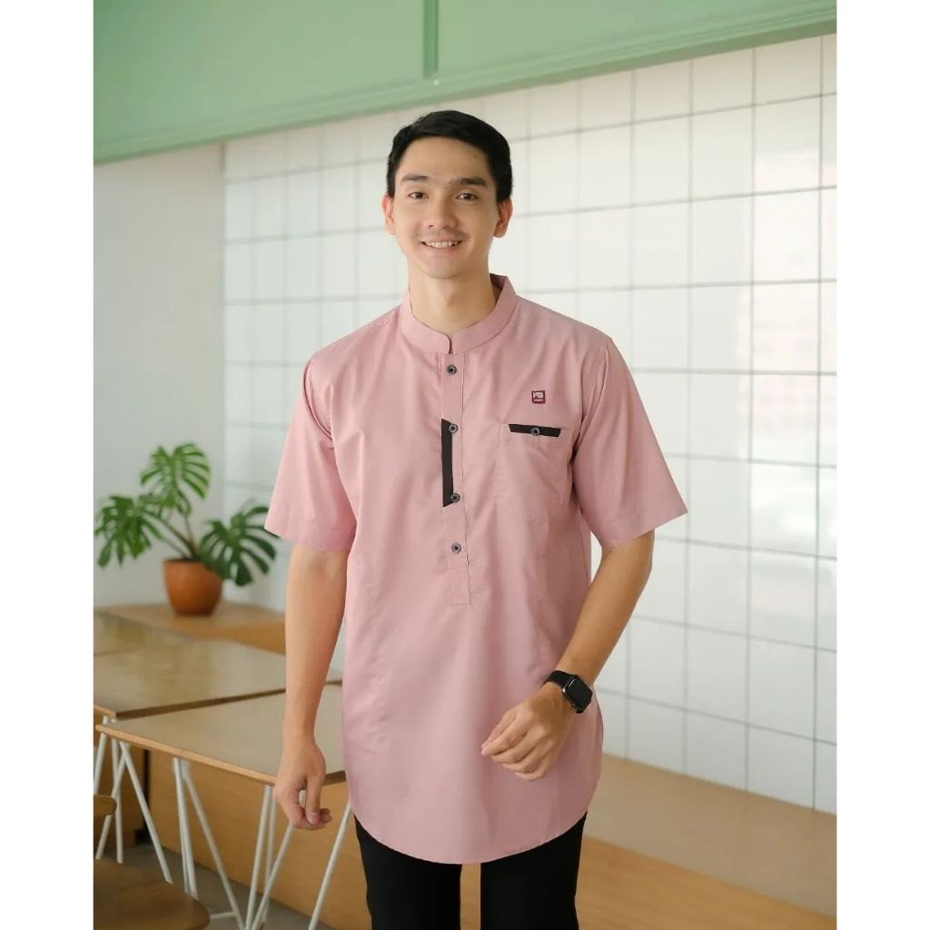 Kurta Warna PINK SALEM-Baju Koko Lengan Pendek Bahan Katun Toyobo Deluxe Baju Muslim Terbaru Edisi L