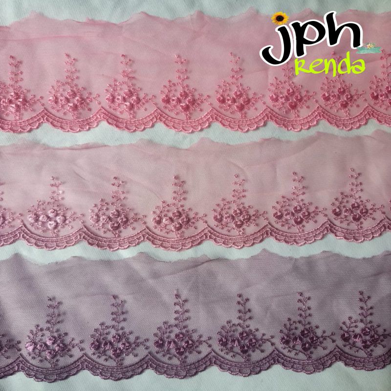 Renda tile, renda tulle, renda bordir lebar 10cm isi 15yard