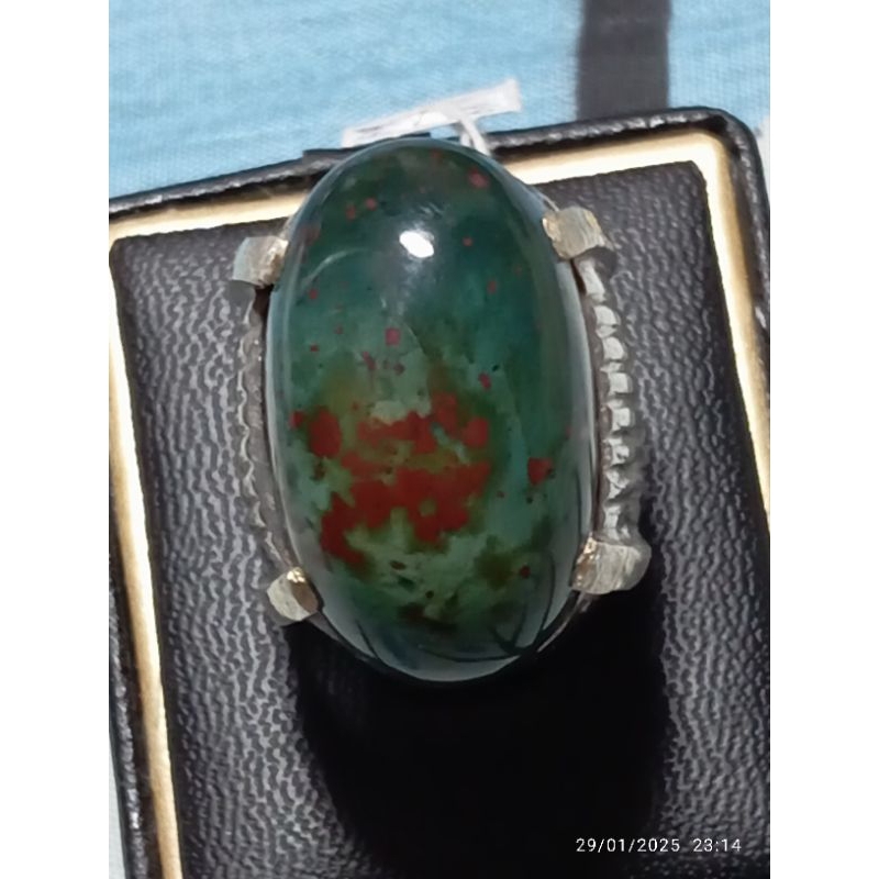 Cincin Mata Batu Natural Nogosui Bloodstone Big Size Premium Ring Perak 925 Tebal Pesanan (Kolektor 
