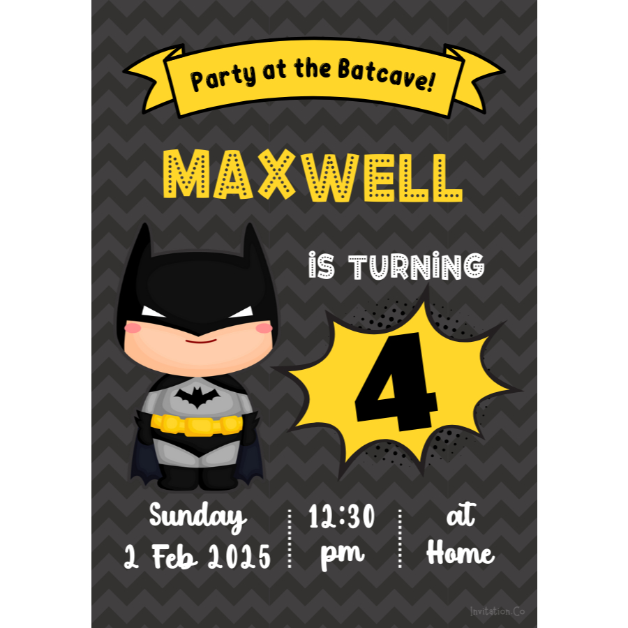 Undangan ulang tahun batman / undangan ulang tahun anak