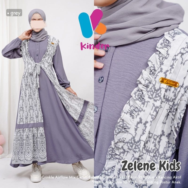ZELENE / AZMANA / TALIKA MAXY KIDS USIA 10-12 TAHUN GAMIS ANAK 2IN1 GAMIS+OUTER MATT CERUTY BABYDOLL