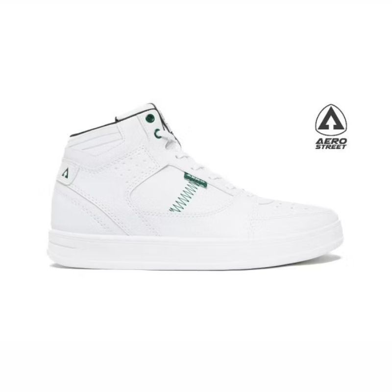 Aerostreet 37-44 Hoops High 2.0 Putih Putih Hijau Tua - Sepatu Sneakers Casual