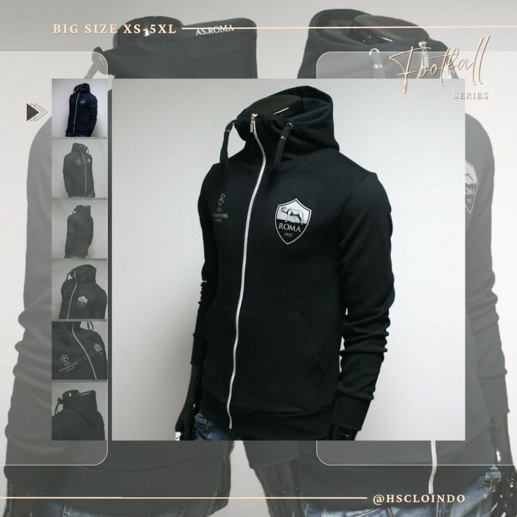 HOODIE Zipper Bola CCLO UCL AS Roma Jaket Big Size Bahan Fleece Ukuran Jumbo XS S M L XL XXL 3XL 4XL