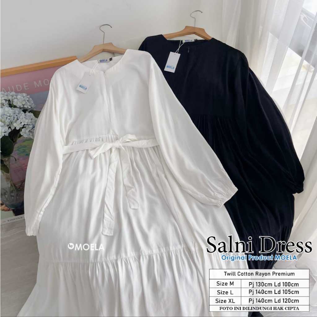 Palsi Salni Dress by Moela Dress Wanita Hitam Putih Gamis Hitam putih M L XL All Size Katun Premium 