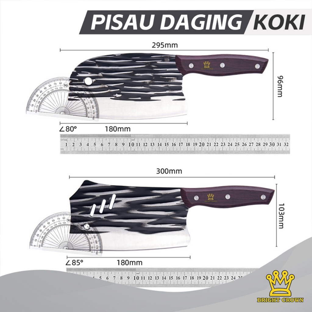 HOT DEALS HOT DEALS BRIGHT CROWN SET PISAU KOKI DAPUR SUPER TAJAM STAINLESS GAGANG KAYU / GOLOK
