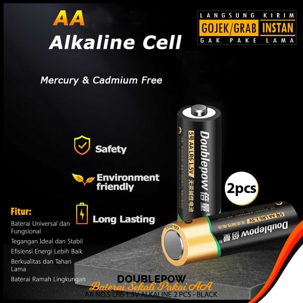 Doublepow Baterai Sekali Pakai AA No.5 LR6 1.5V Alkaline 2 PCS - Black