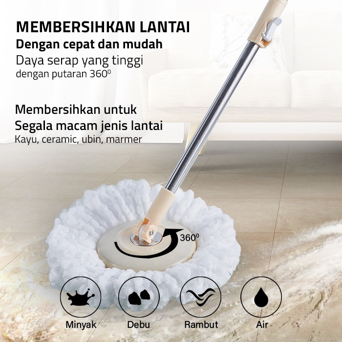 Alat Pel Lantai Tongkat Pel portabel Kain Pel Set Stick Set / Pel Spin Mop Tongkat