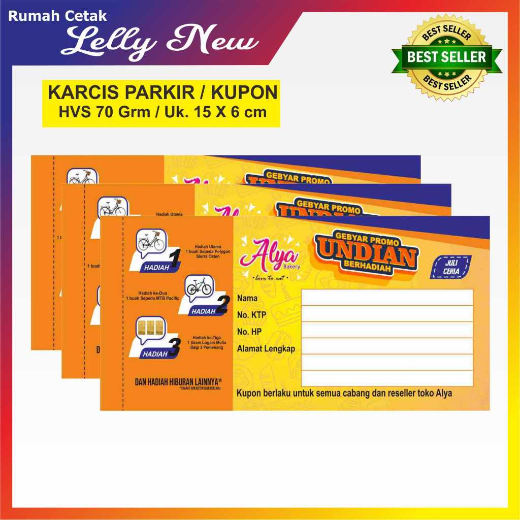 

KUPON UNDIAN / KUPON JALAN SEHAT / VOCER / KARCIS PARKIR / TIKET MASUK UKURAN KECIL (HVS 70 GRM UK. 15x6 CM)