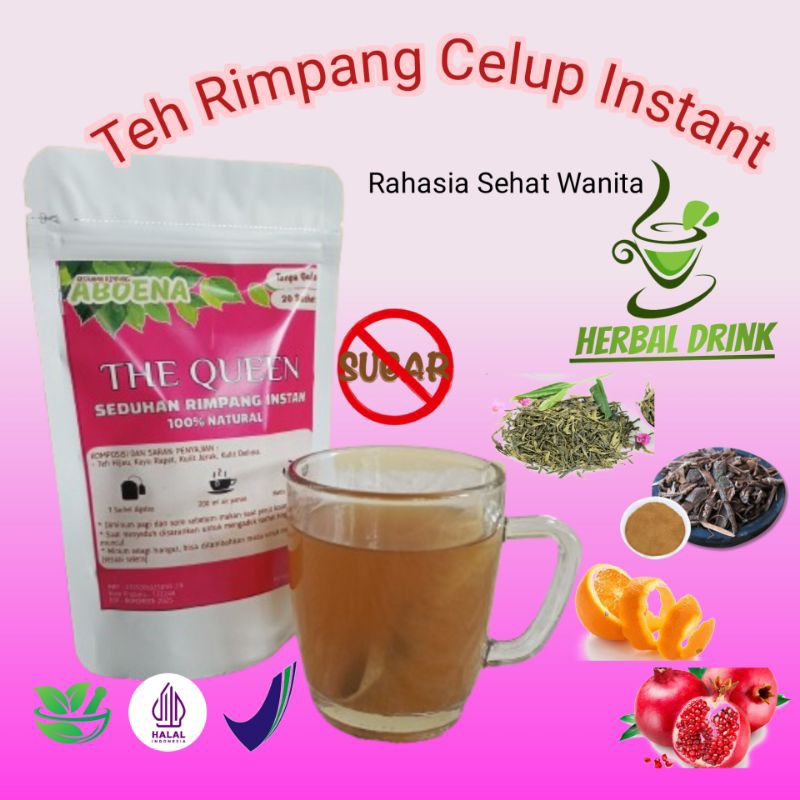 

Teh Hijau Celup Rimpang THE QUEEN Rempah Herbal Diet Detox Keputihan Kesehatan Kulit & Organ Kewanitaan