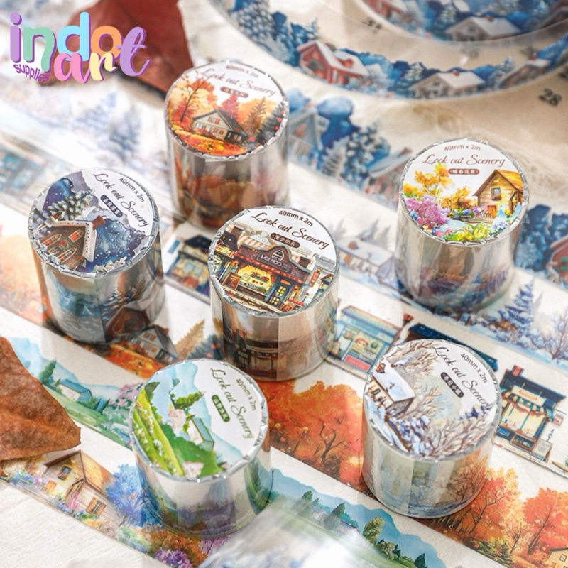 

(IAS) WS19 - Sticker Roll Washi Tape Transparant Scenery Pemandangan Season Weather Winter Fall Summer Shop Unik Aesthetic bahan PET