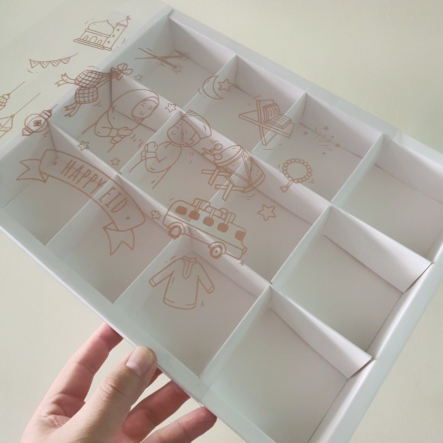 

( 5 Pcs ) Box Packaging Fruitpie Eid Mubarak Dus Hampers Eggtart Mika Idul Fitri Edisi Putih Sekat 12