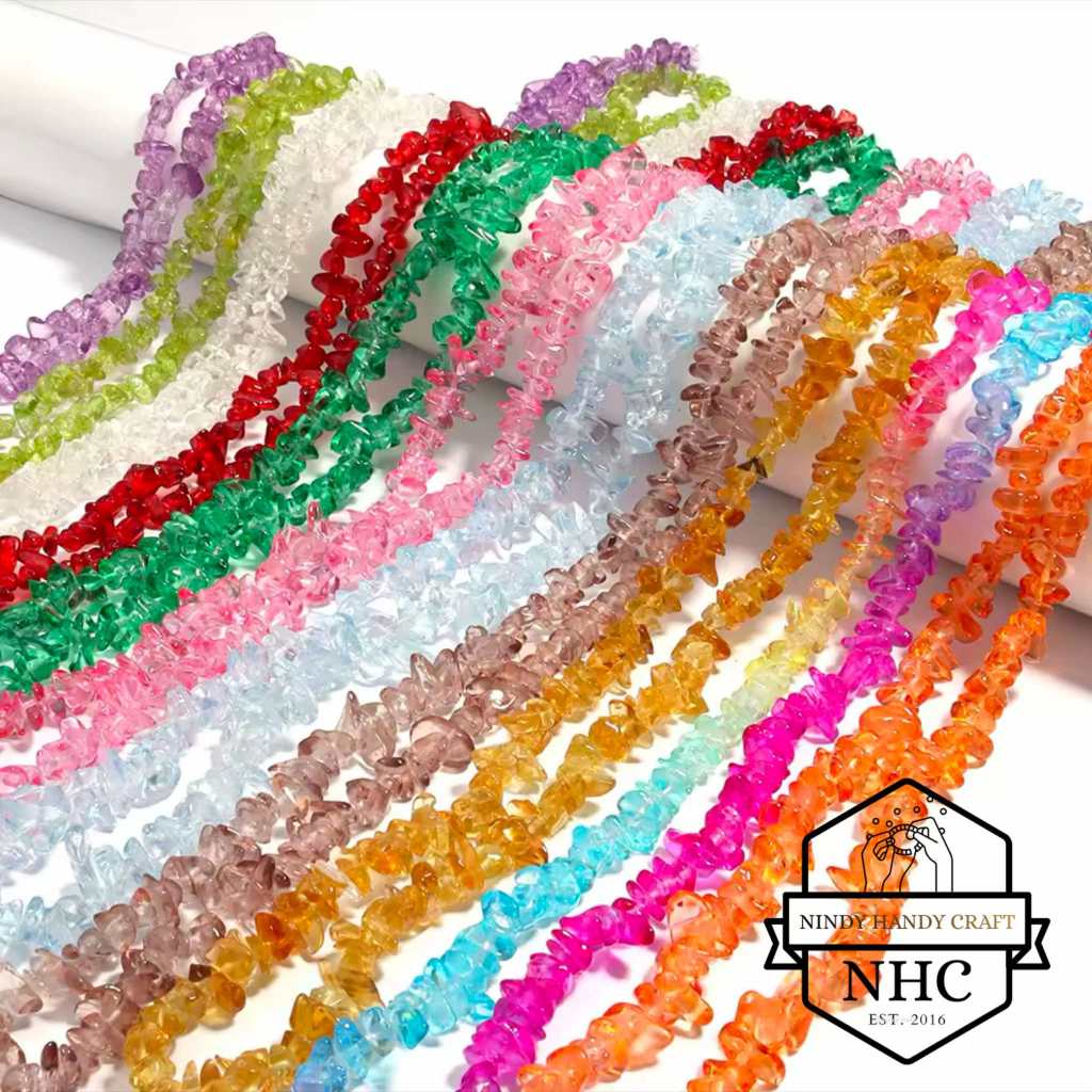 Manik Batu Kerikil Kaca / String -+70cm - Manik Batu Retak - Manik Batu Pecah - Manik Krikil