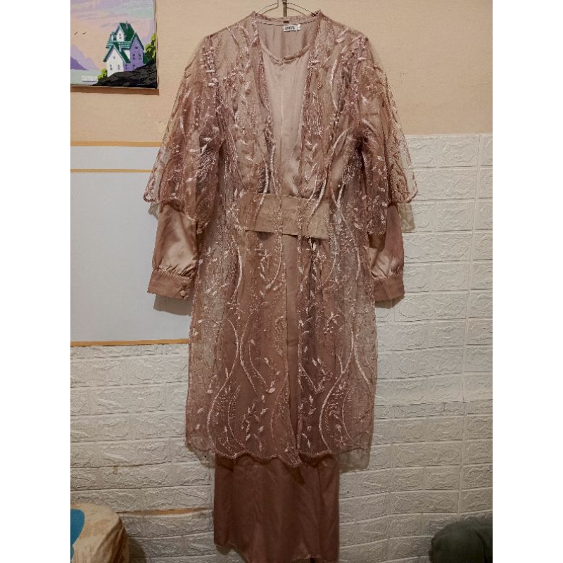 Preloved One Set Dress Kebaya Kimono Rose Gold