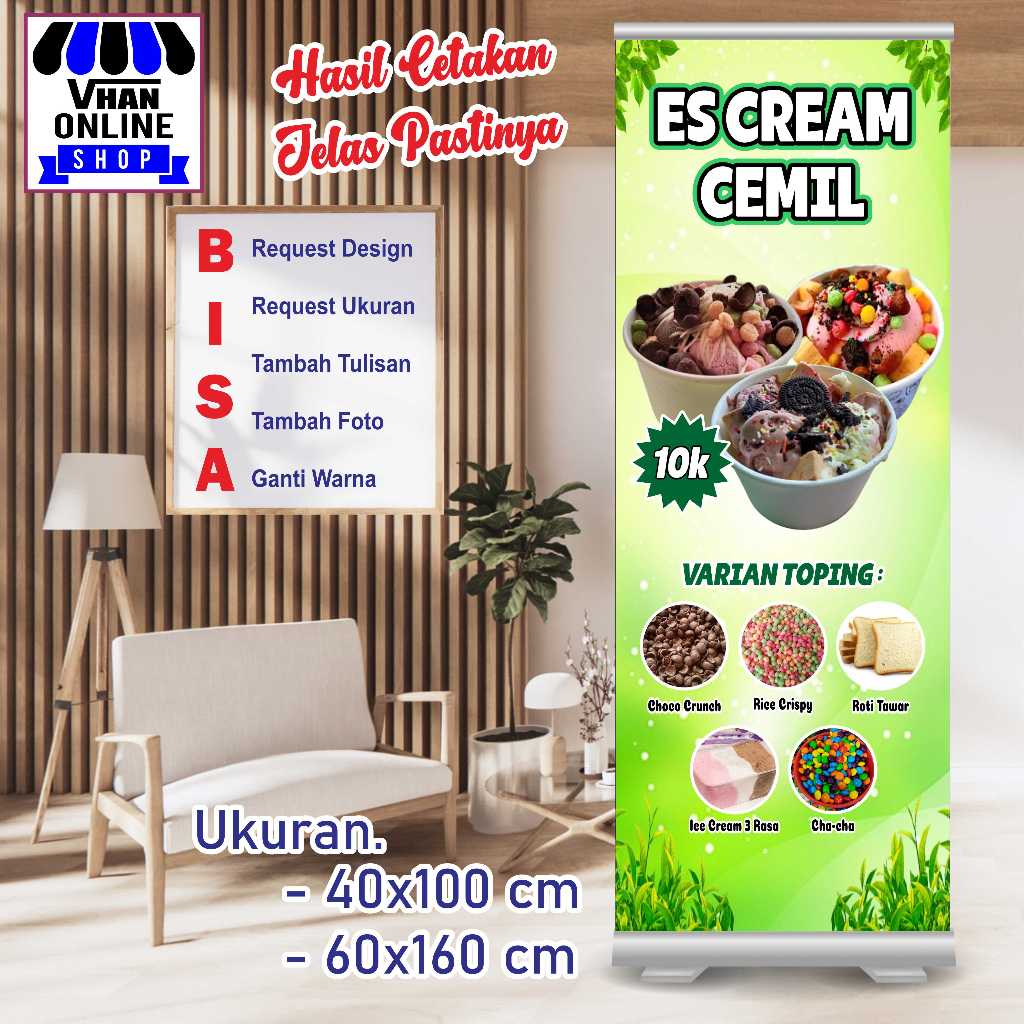 Cetak Spanduk Banner Makanan Viral Es Cream Cemil Keren