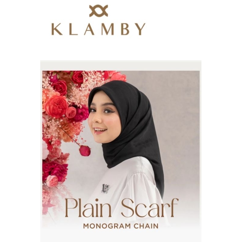 Klamby Plain Scarf Monogram Chain Crown Blue (Navy) - (Baca Deskripsi)