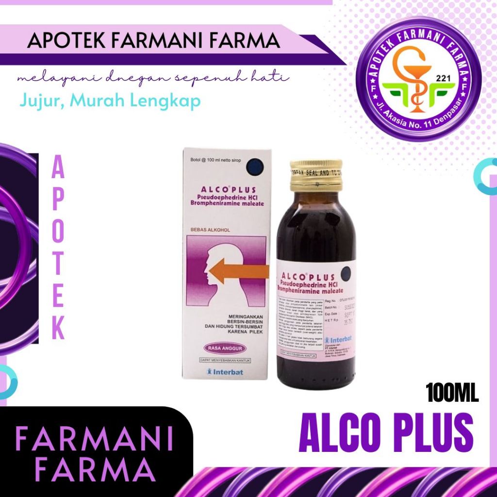 ALCO PLUS SYR 100ML / OBAT PILEK / BERSIN-BERSIN / HIDUNG TERSUMBAT / DEKONGESTAN
