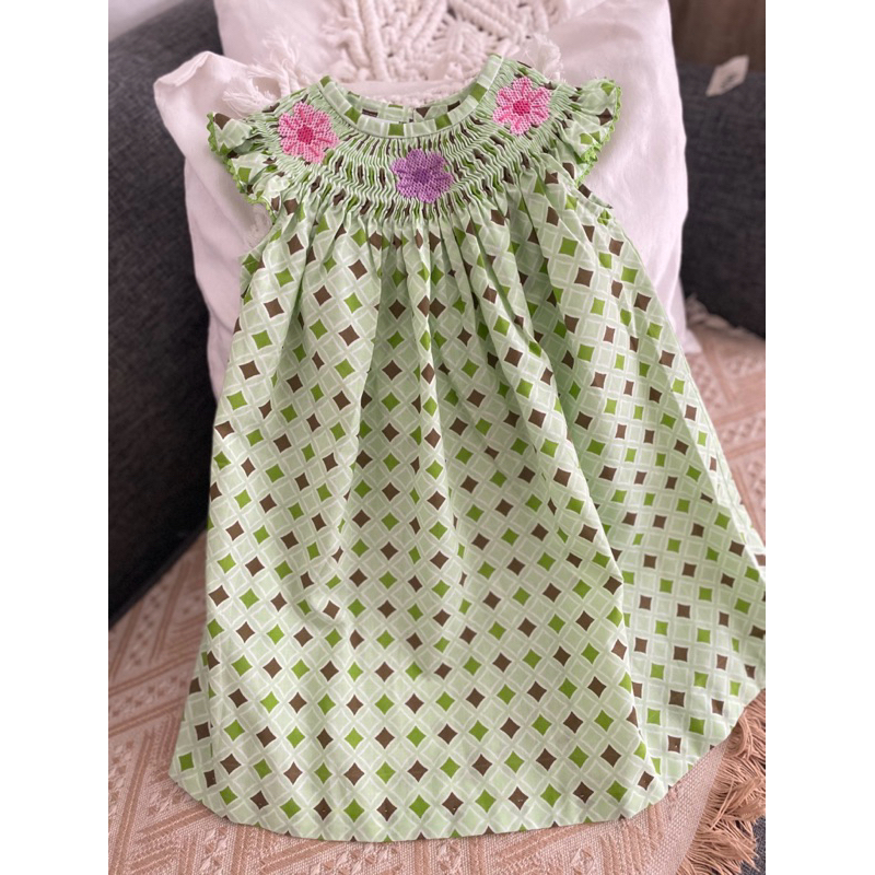 preloved smocked dress handsmocked flowers bishop size 1-2t not dear gg