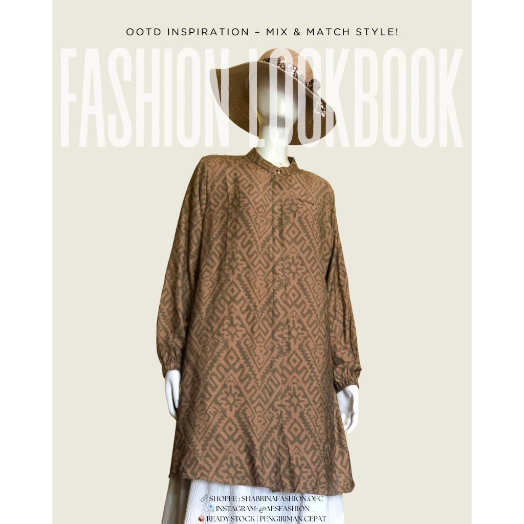 039. AEs - atasan tunik etnik coklat motif hijau army wanita premium