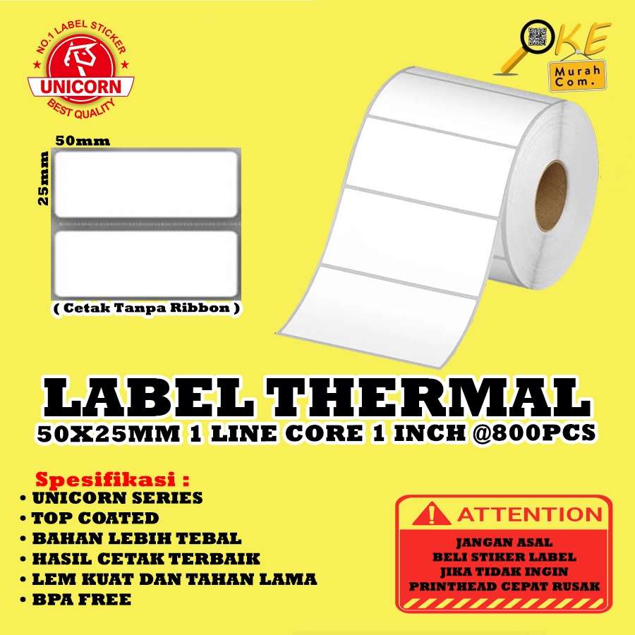 

Stiker Label Barcode Thermal 50X25mm / 50X25 mm / 50 X 25 mm 2 Line Core 1 Inch