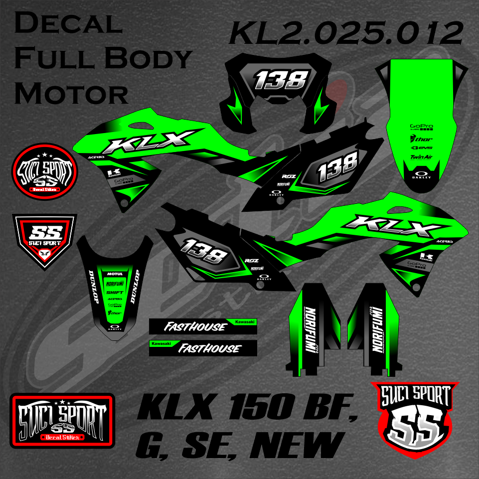 DECAL KLX BF / STICKER KLX HITAM HIJAU KLX 150 BF G SE NEW, DESAIN FREE CUSTOM (KL2.025.012)