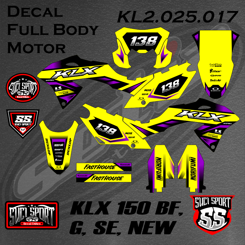 DECAL KLX BF / STICKER KLX KUNING EMAS GOLD KLX 150 BF G SE NEW, DESAIN FREE CUSTOM (KL2.025.017)